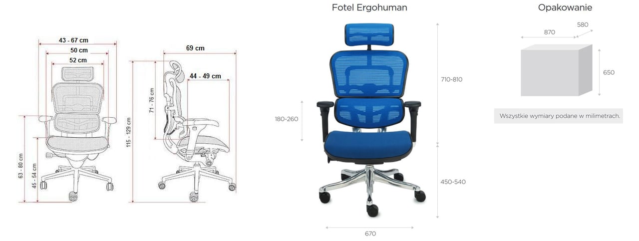 Wymiary fotela Ergohuman