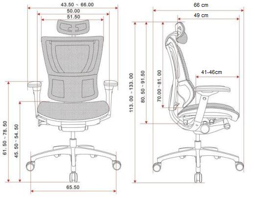 Wymiary produktu Fotel biurowy IOO z podstawką pod laptopa